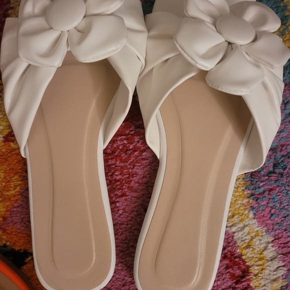 Two Pairs of Women's Orange and White Floral Slide Sandals By Nude - Picture 3 of 5